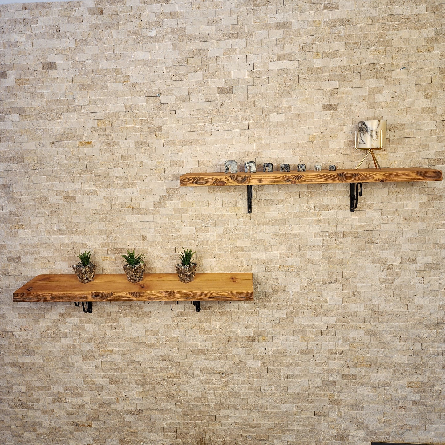 Farmhouse Floating Shelf with  Metal Brackets - Custom Size Shelves