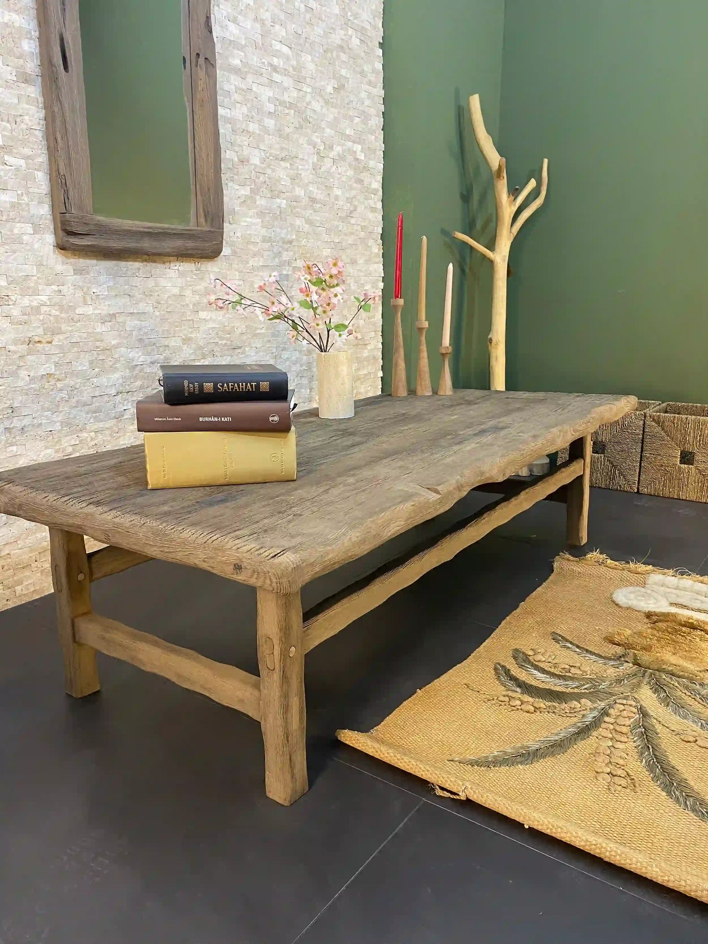 Rustic Coffee Table - Live edge solid brown top unique wooden