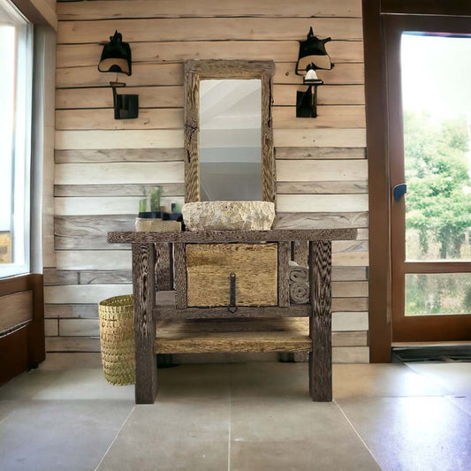 Rustic Bathroom Vanities - Custom Farmhouse Narrow Live Edge Wood