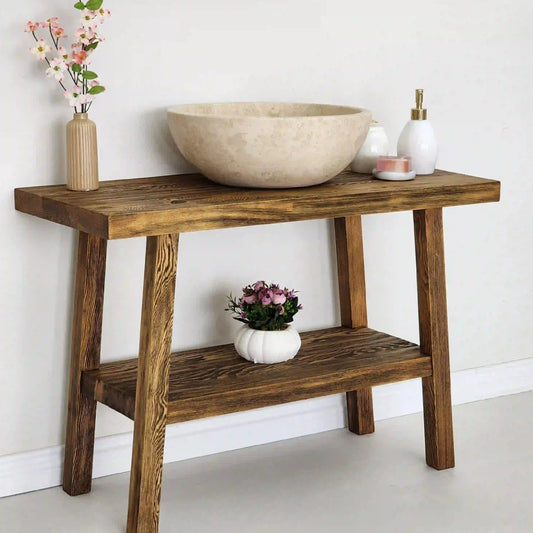 Rustic Bathroom Vanities - Solid Narrow Live Edge Wood Vanity