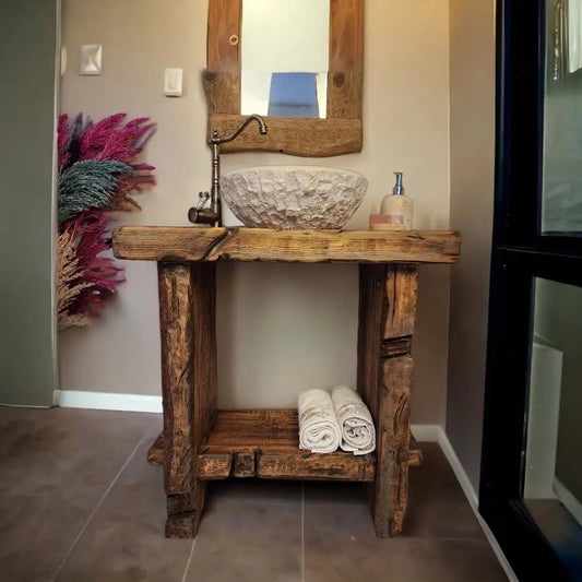 Rustic Bathroom Vanity Sink - Custom Farmhouse Narrow Live Edge Wood