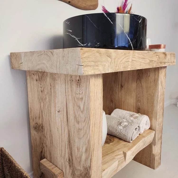 Rustic Bathroom Vanities - Oak Narrow Live Edge Wood Vanity