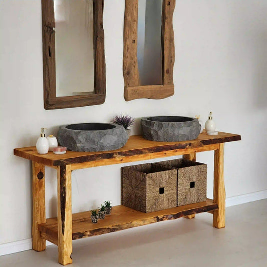 Rustic Bathroom Vanities - Farmhouse Narrow Live Edge Wood Vanity