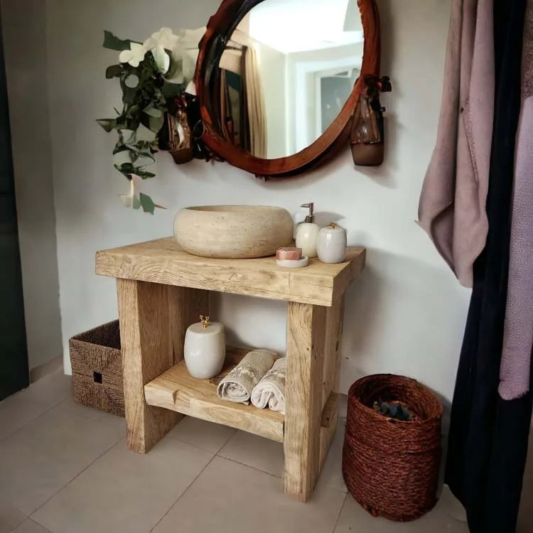 Rustic Bathroom Vanities - Oak Narrow Live Edge Wood Vanity