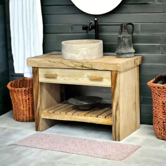 Rustic Bathroom Single or Double Sinks Vanity - Narrow Live Edge Wood