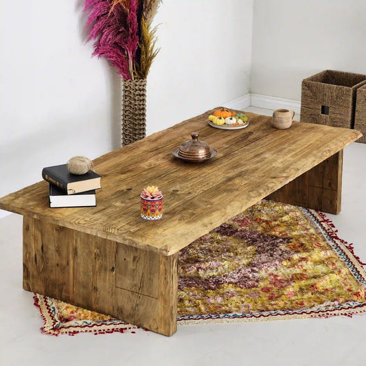 Rustic Coffee Table - Live edge solid brown top unique wooden