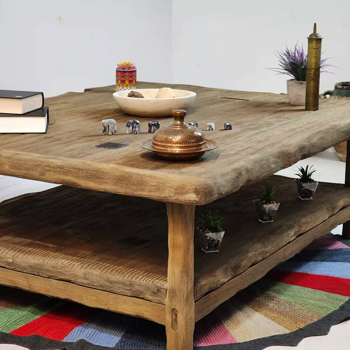 Rustic Coffee Table - Live edge solid brown top unique wooden