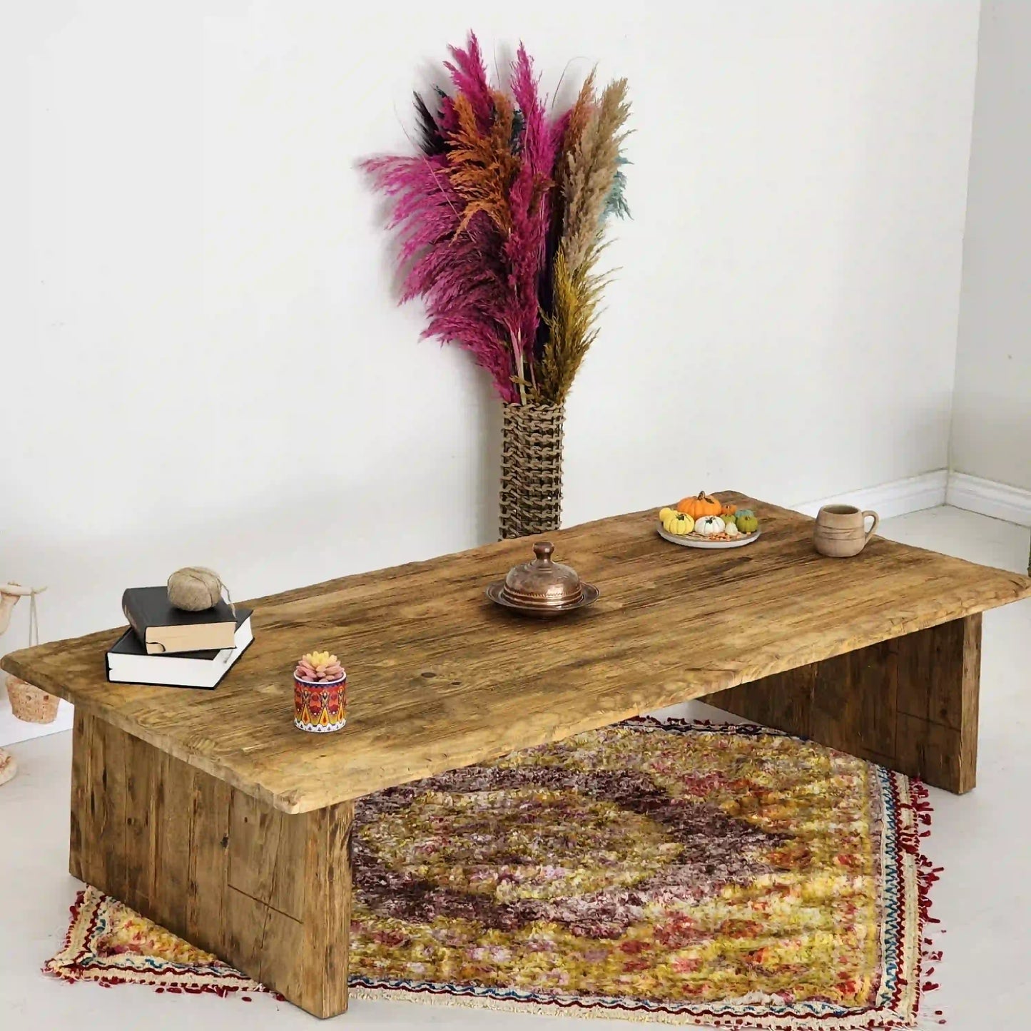 Rustic Coffee Table - Live edge solid brown top unique wooden