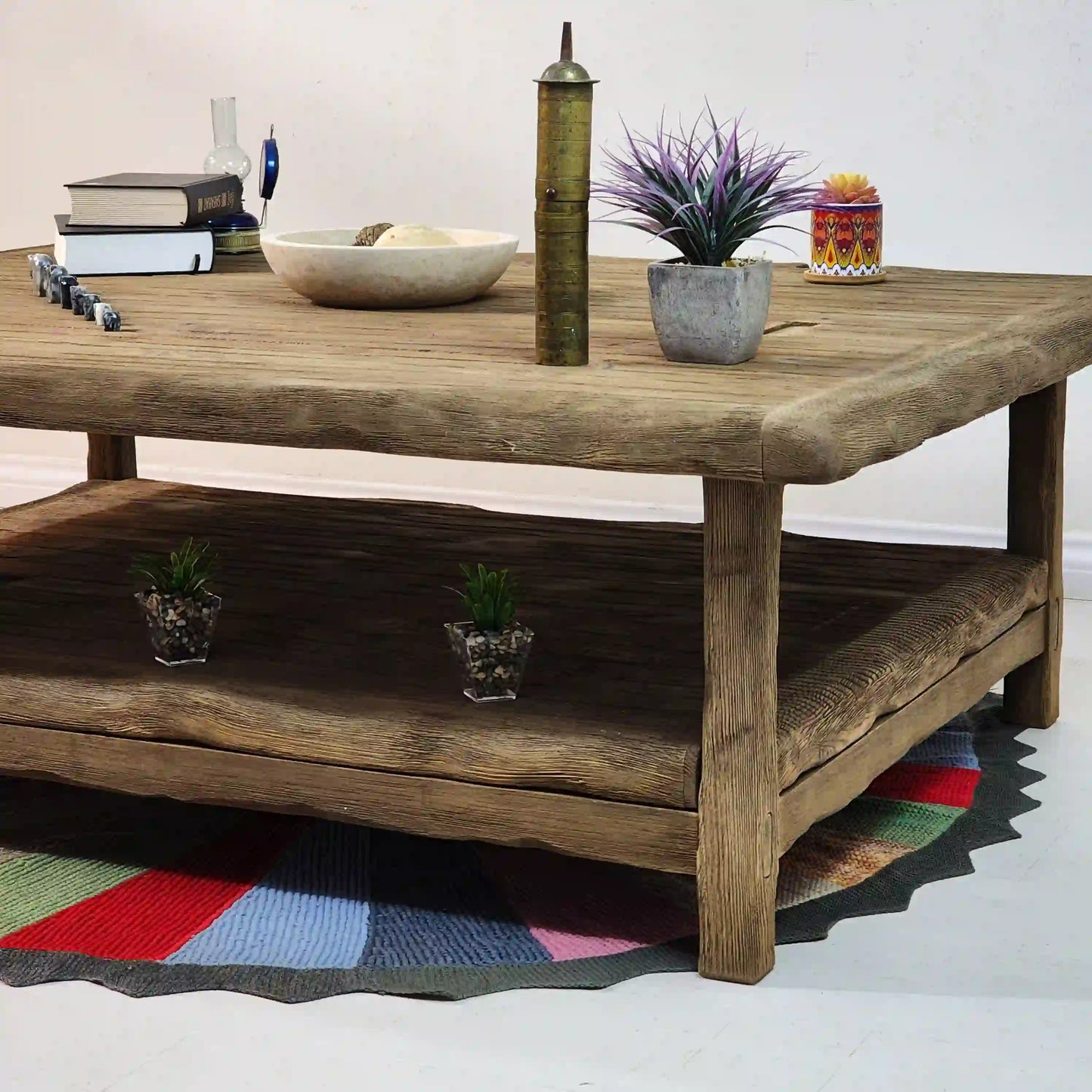 Rustic Coffee Table - Live edge solid brown top unique wooden