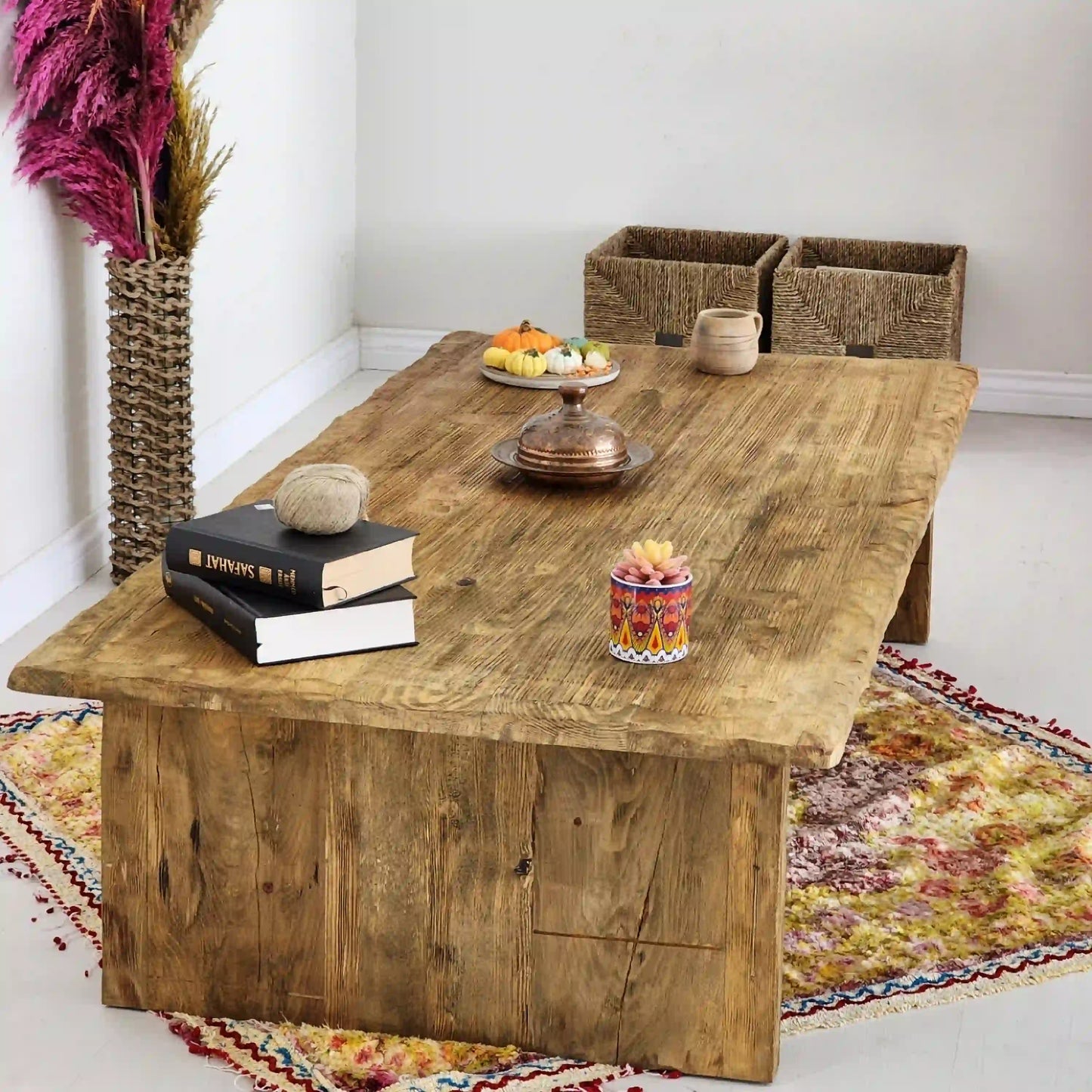 Rustic Coffee Table - Live edge solid brown top unique wooden