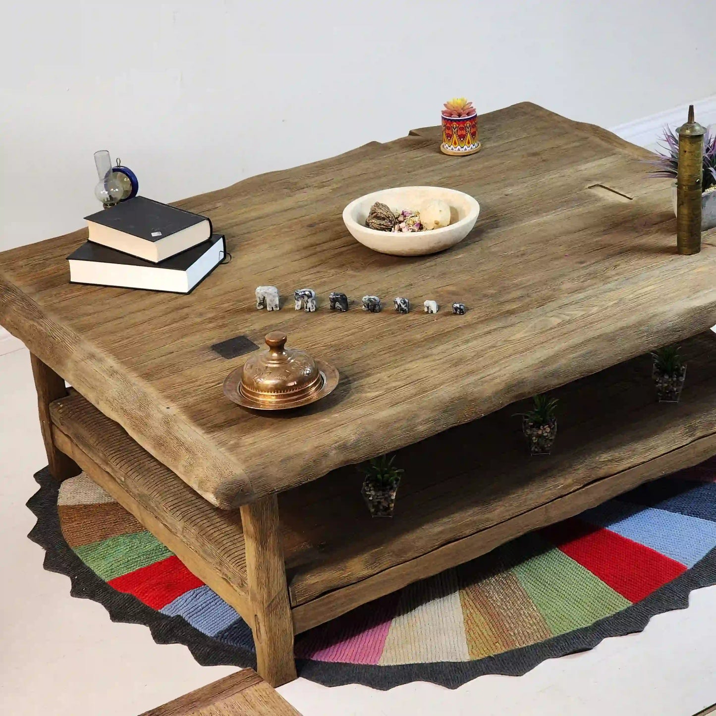 Rustic Coffee Table - Live edge solid brown top unique wooden