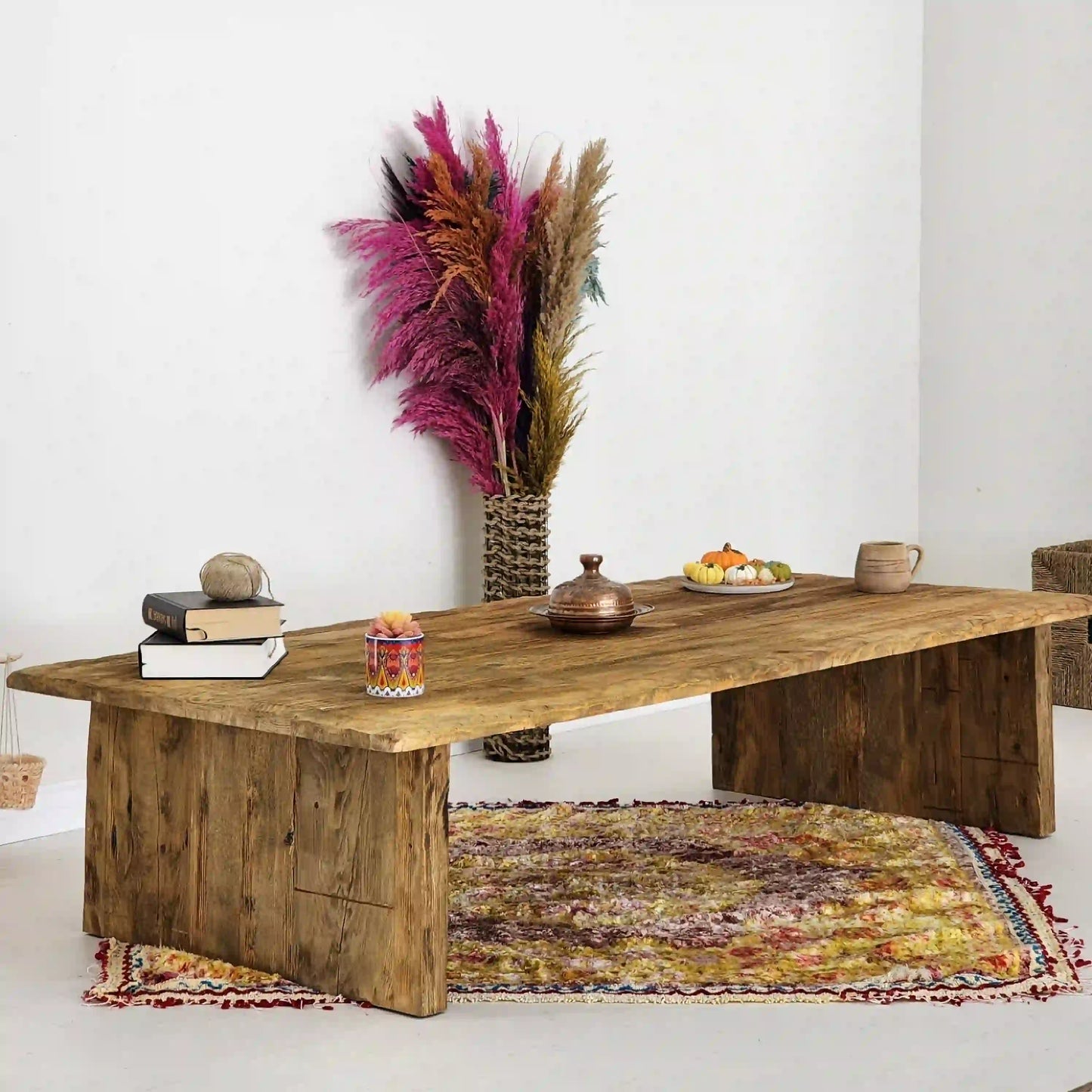 Rustic Coffee Table - Live edge solid brown top unique wooden