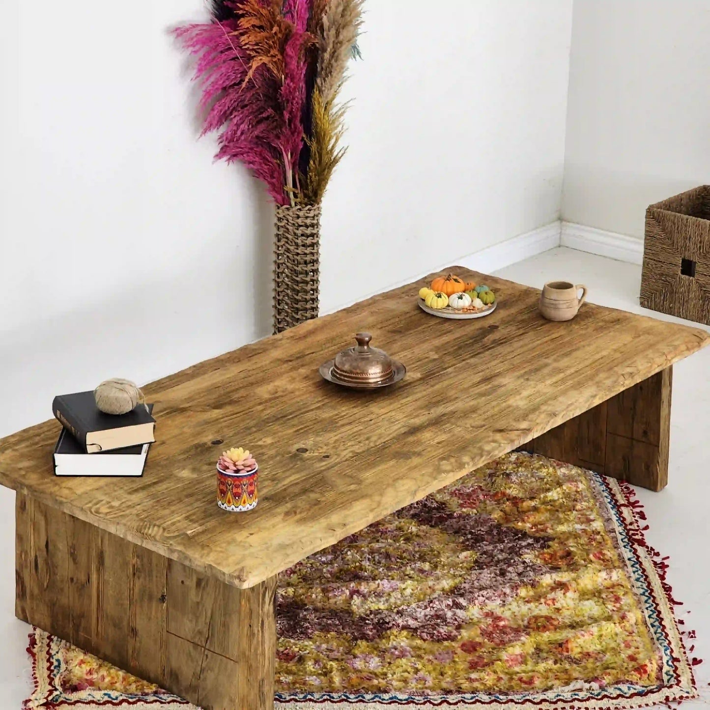 Rustic Coffee Table - Live edge solid brown top unique wooden