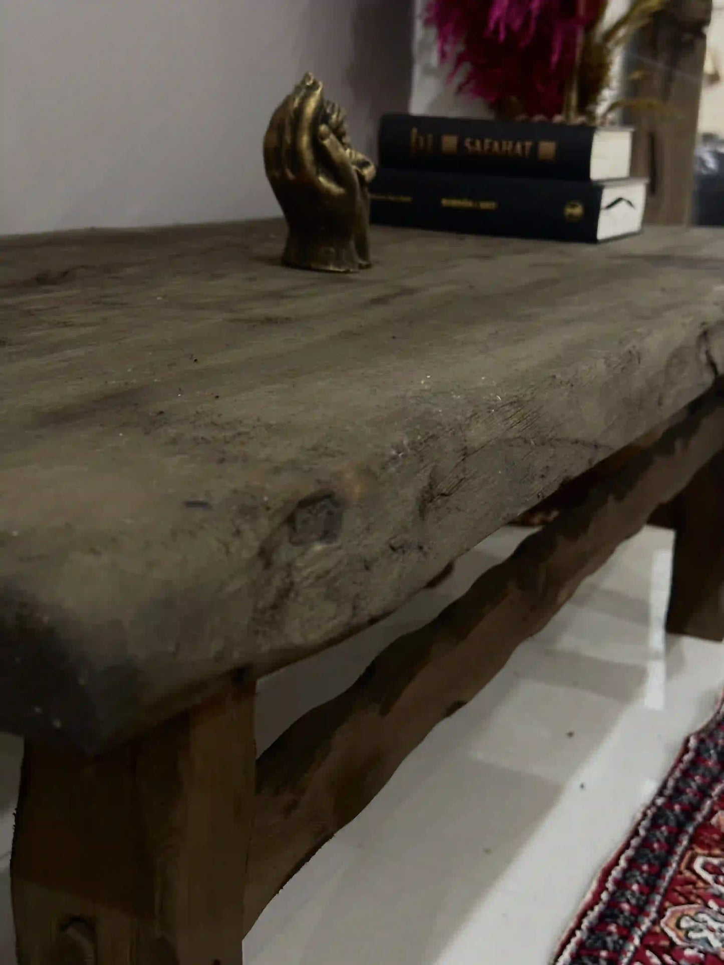 Rustic Coffee Table - Live edge solid brown top unique wooden