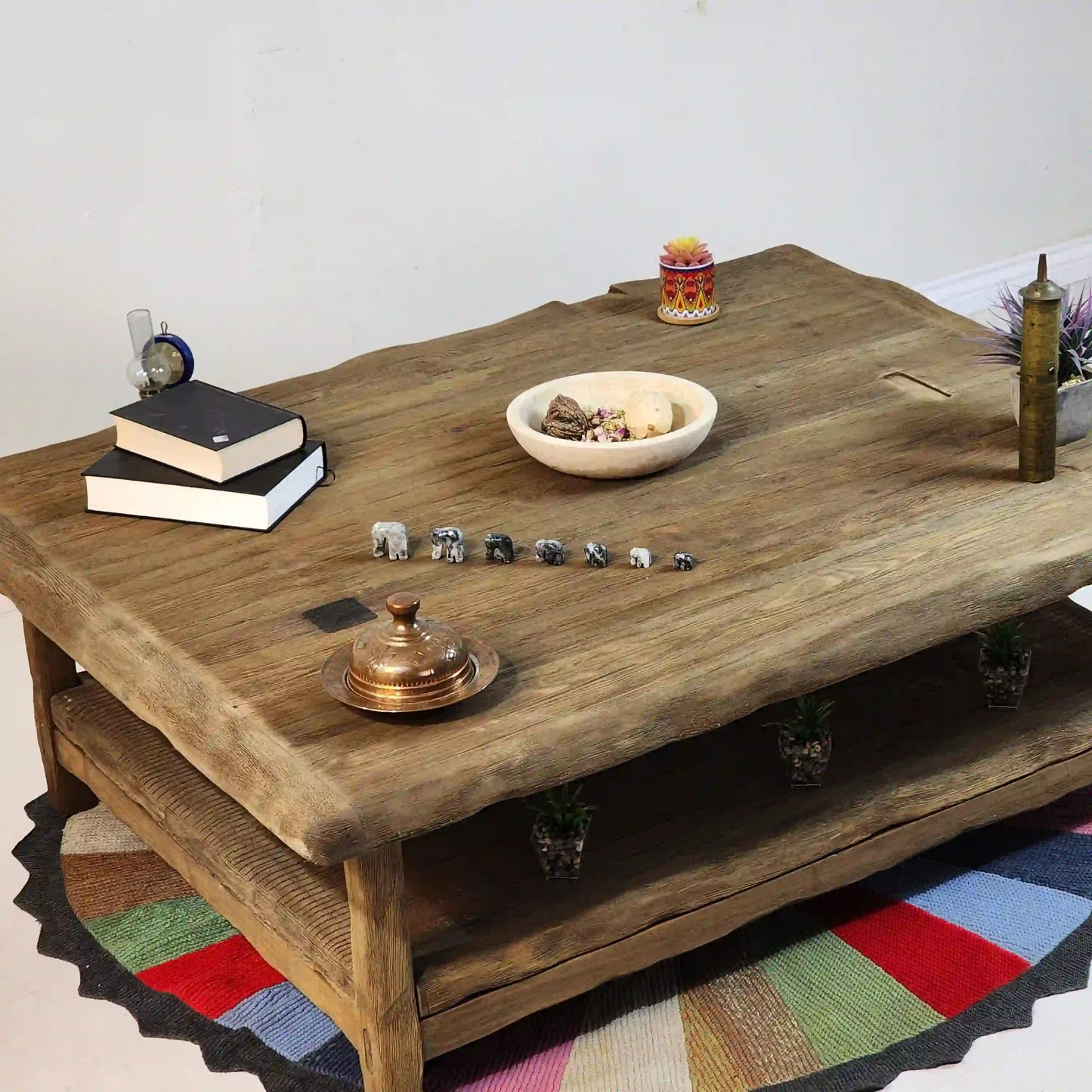 Rustic Coffee Table - Live edge solid brown top unique wooden