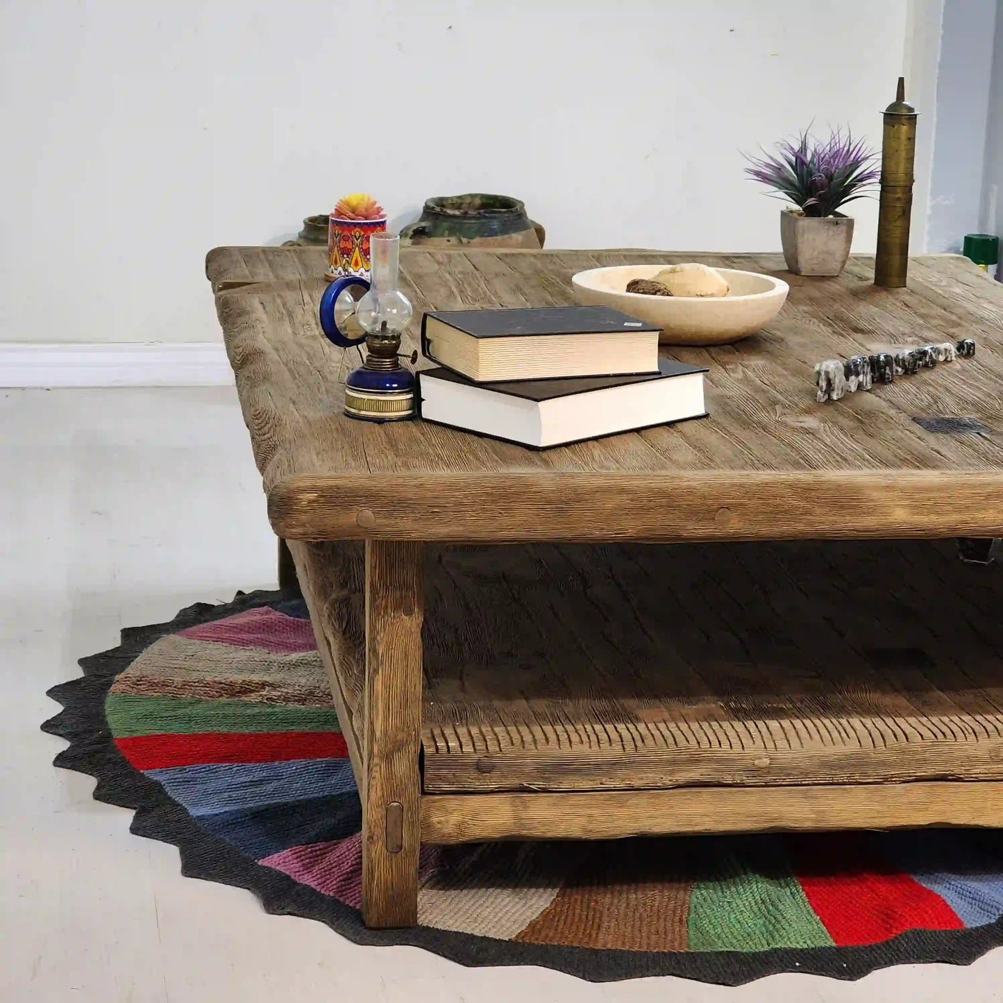 Rustic Coffee Table - Live edge solid brown top unique wooden