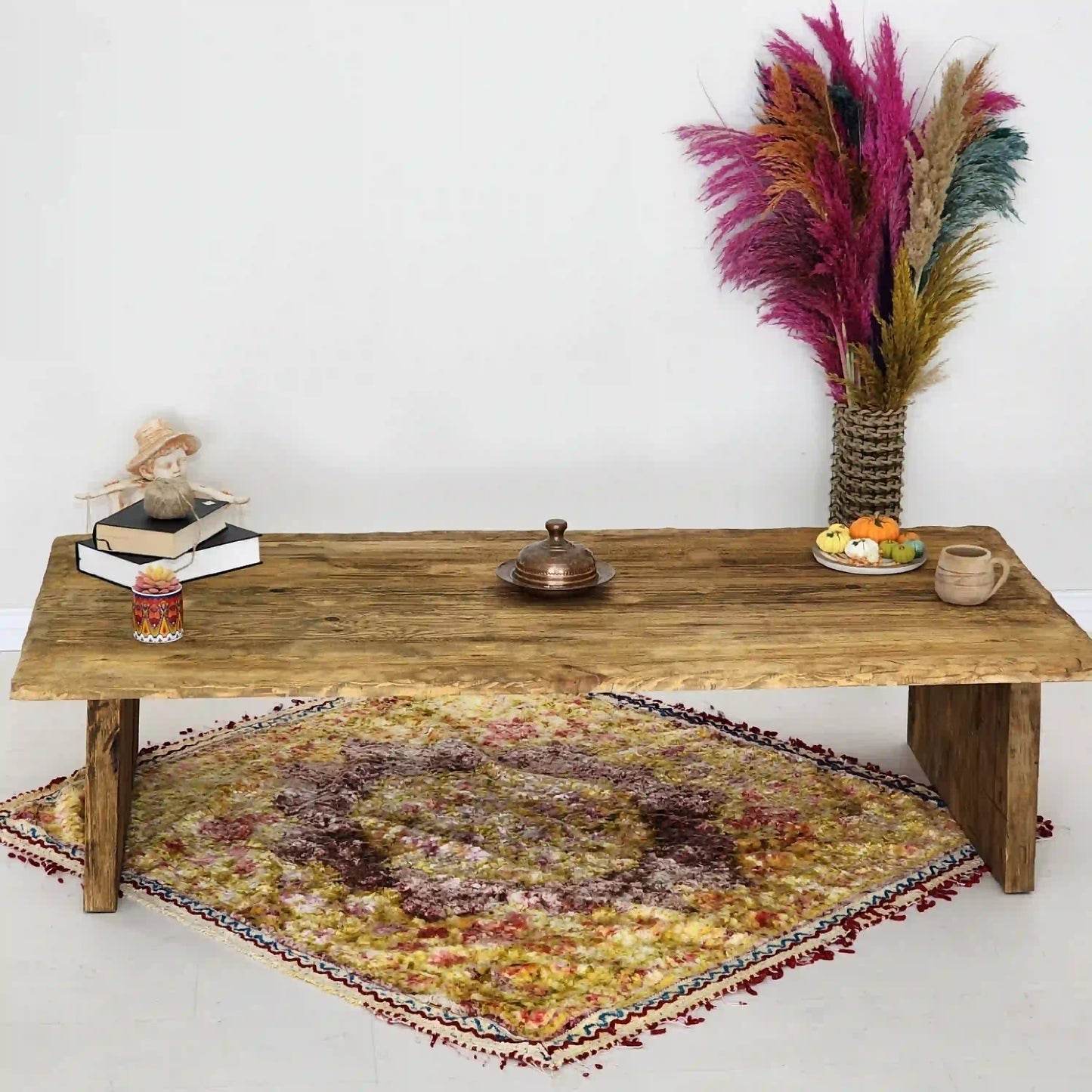 Rustic Coffee Table - Live edge solid brown top unique wooden