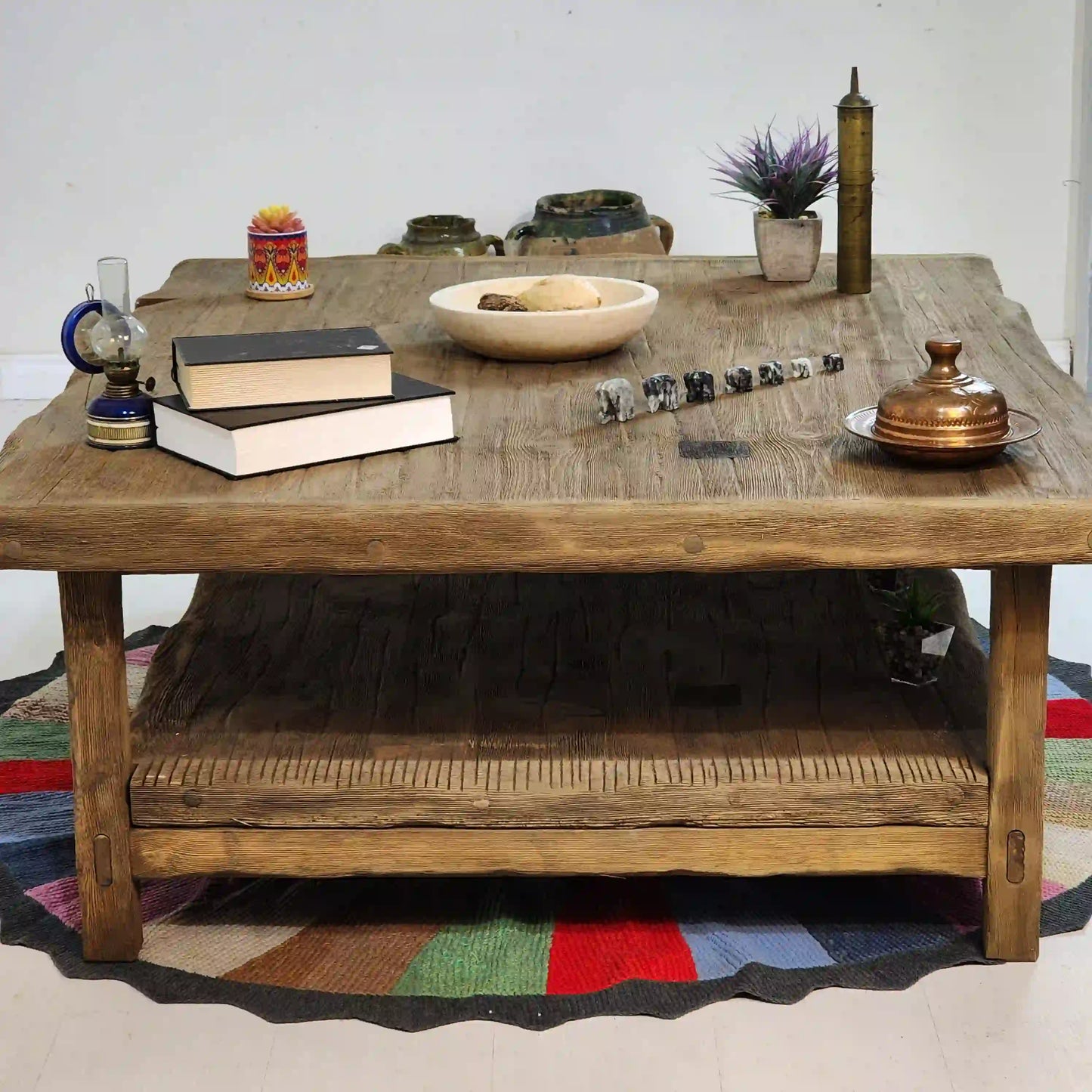 Rustic Coffee Table - Live edge solid brown top unique wooden