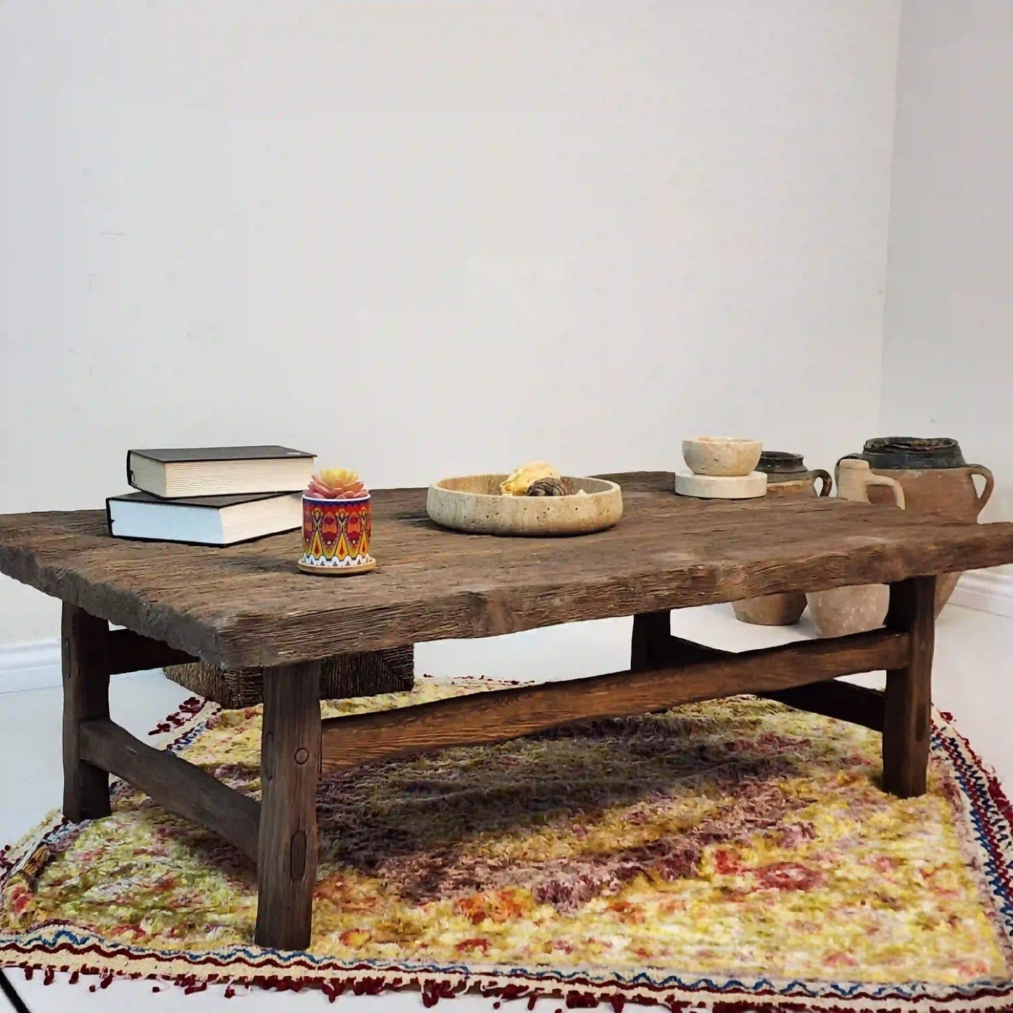 Rustic Coffee Table - Live edge solid brown top unique wooden