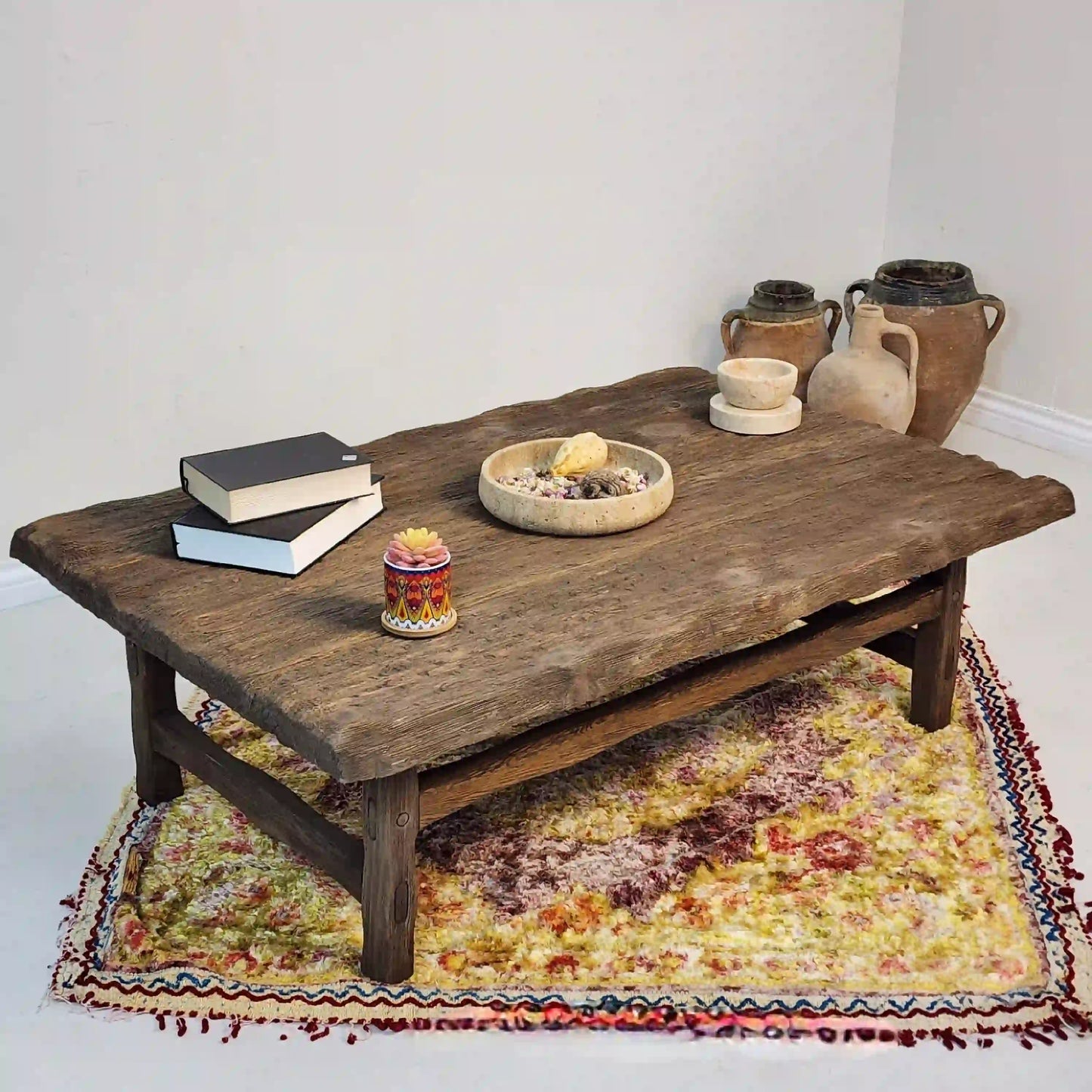 Rustic Coffee Table - Live edge solid brown top unique wooden