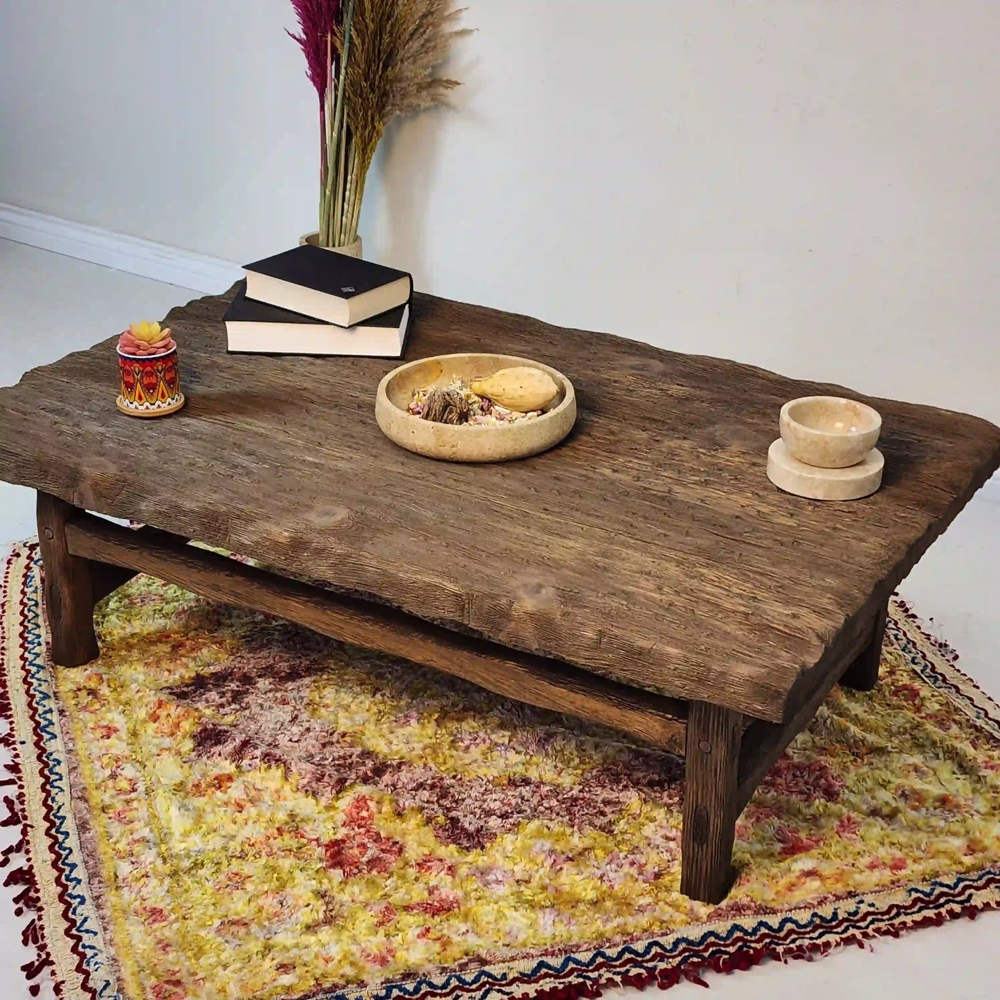 Rustic Coffee Table - Live edge solid brown top unique wooden