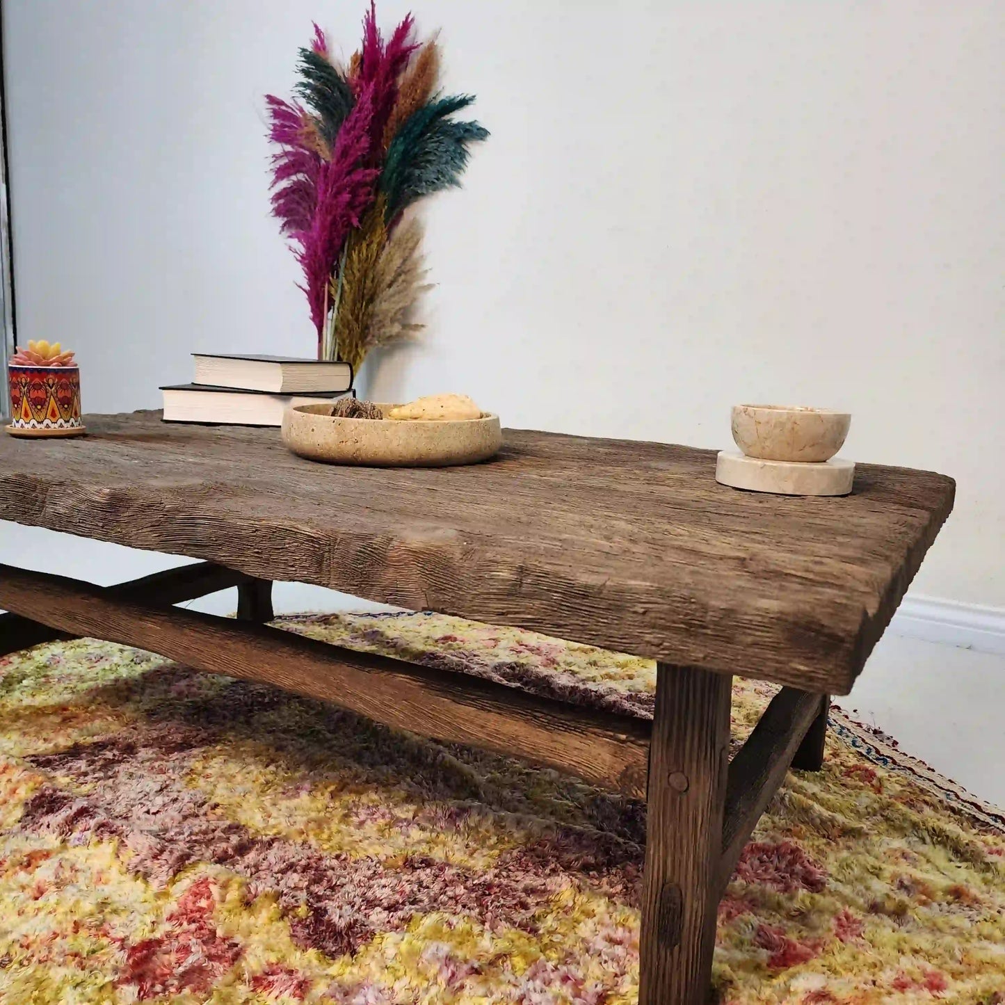 Rustic Coffee Table - Live edge solid brown top unique wooden