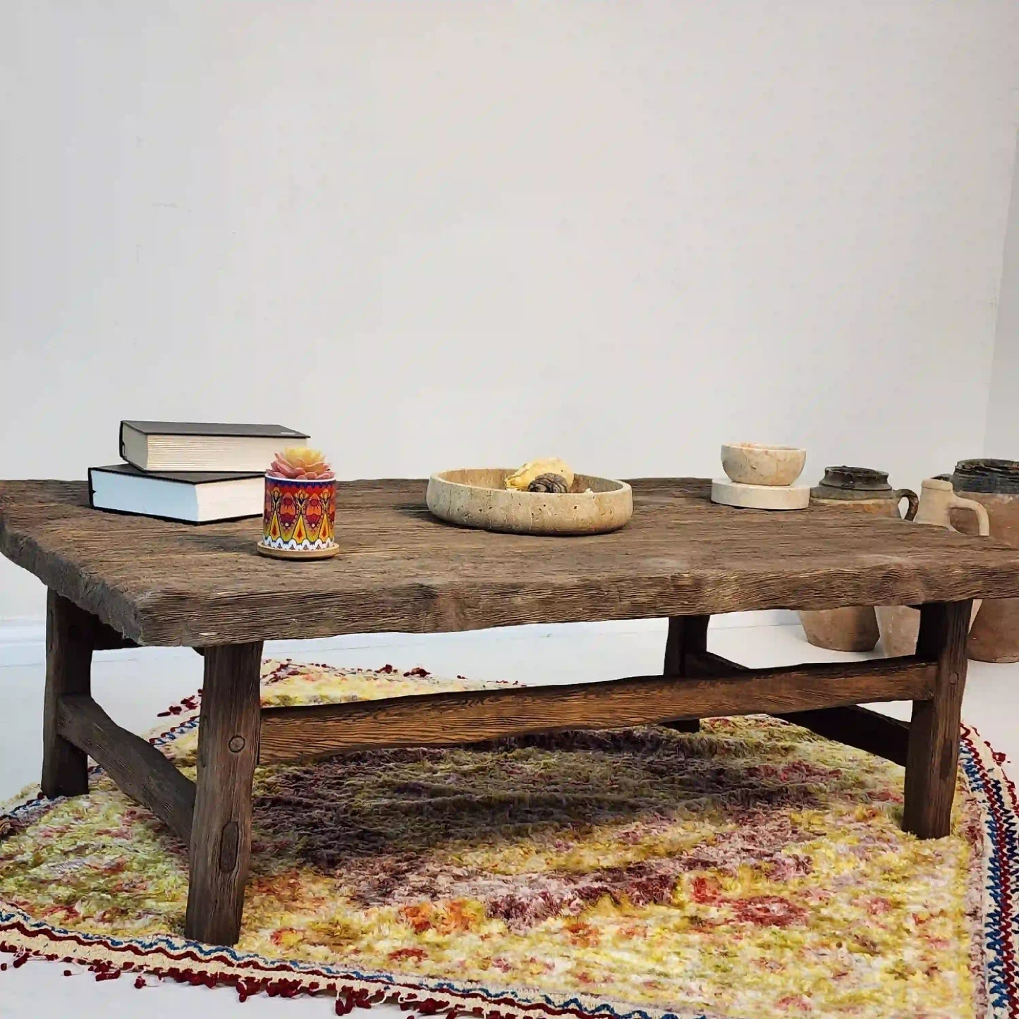 Rustic Coffee Table - Live edge solid brown top unique wooden