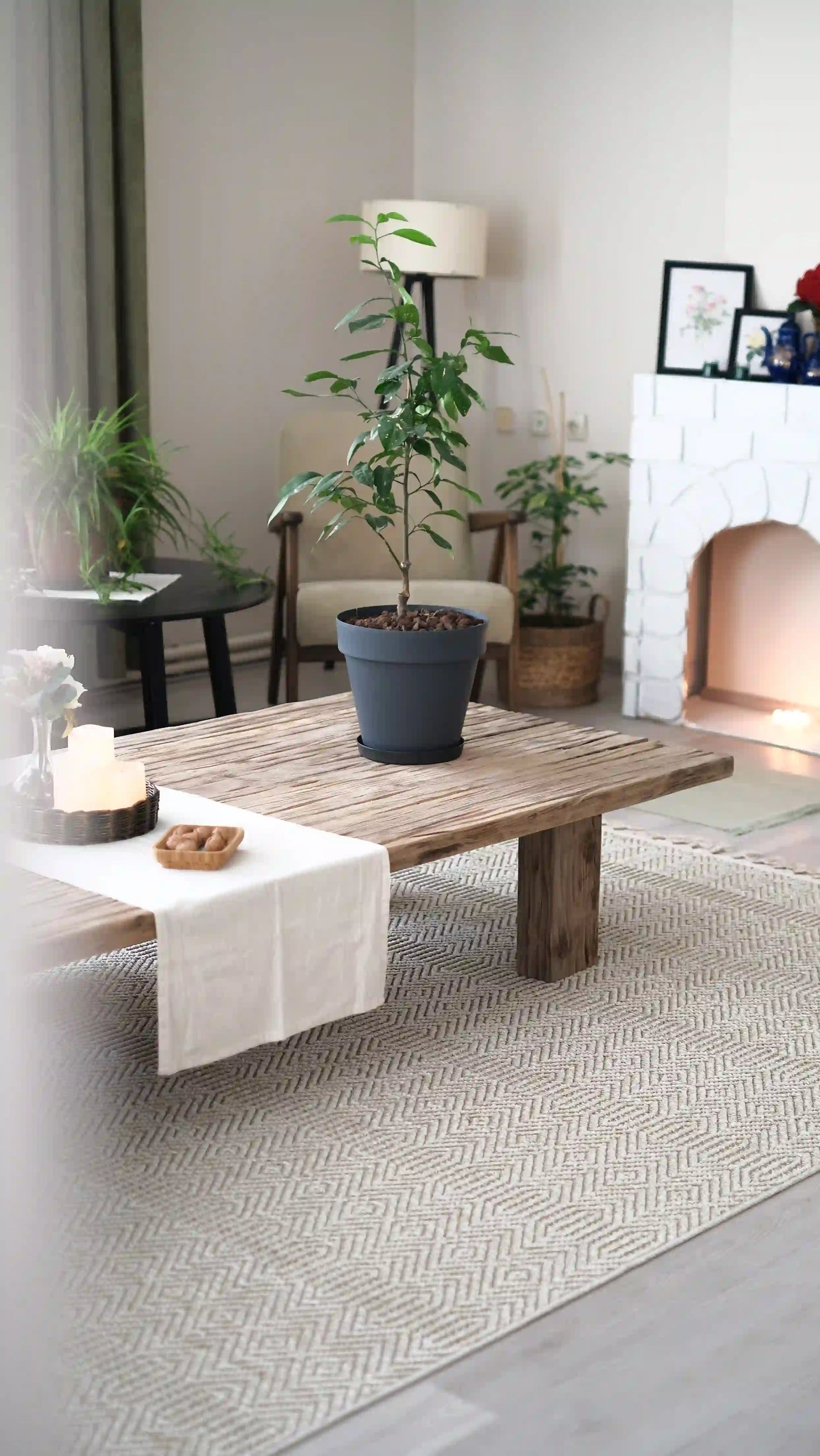 Rustic Coffee Table - Live edge solid brown top unique wooden