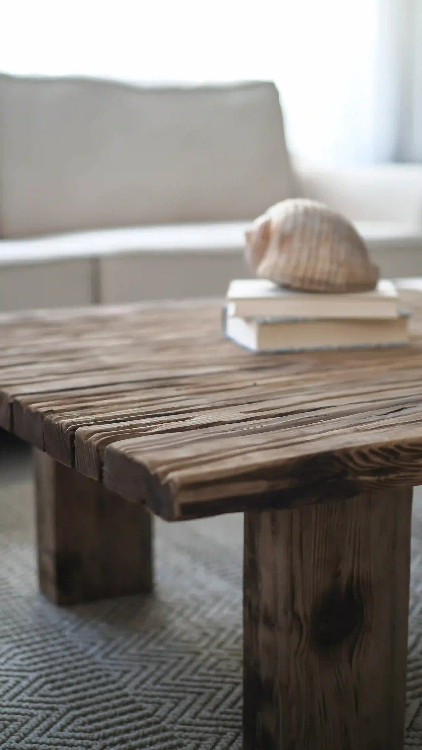 Rustic Coffee Table - Live edge solid brown top unique wooden