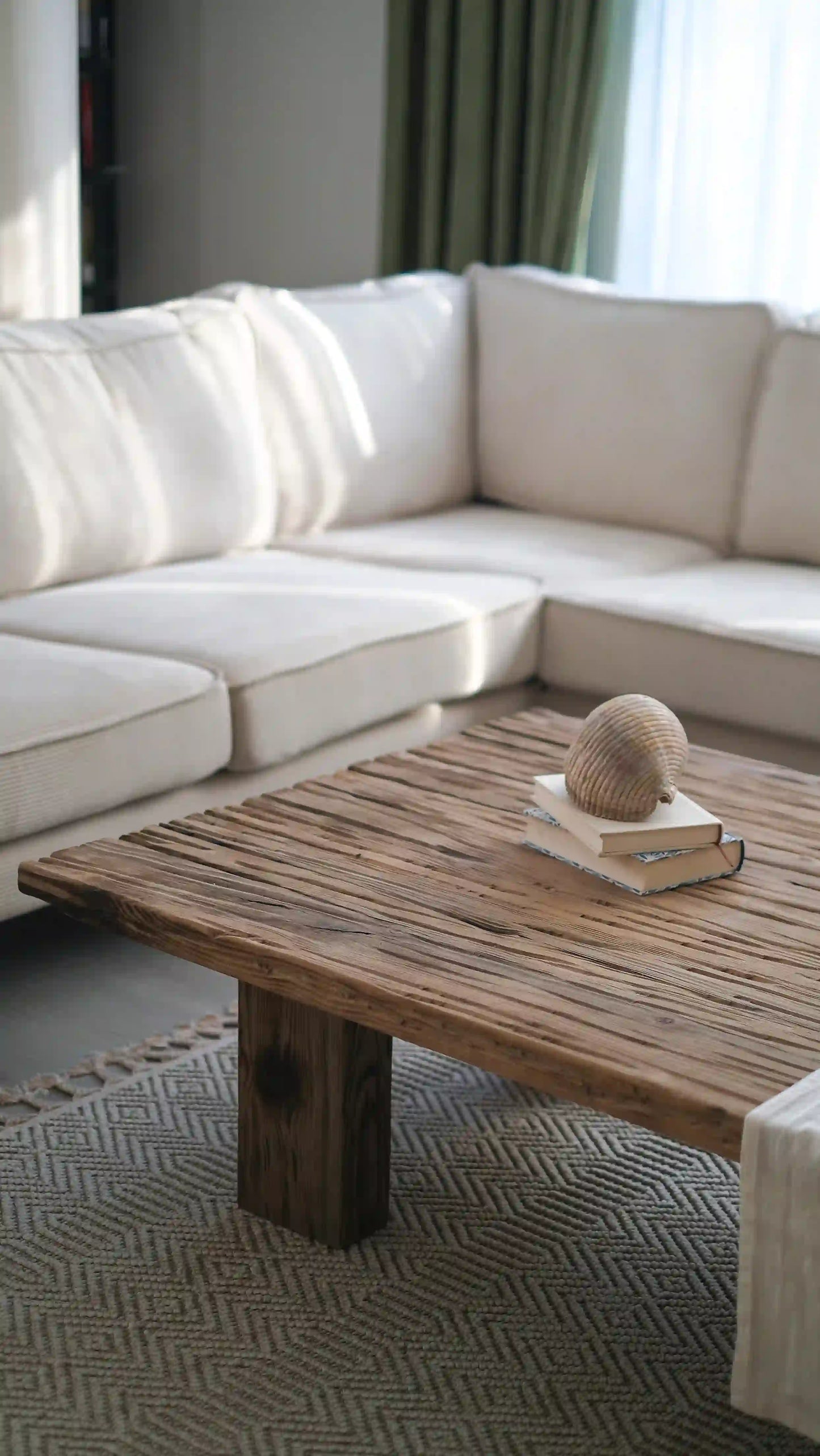 Rustic Coffee Table - Live edge solid brown top unique wooden