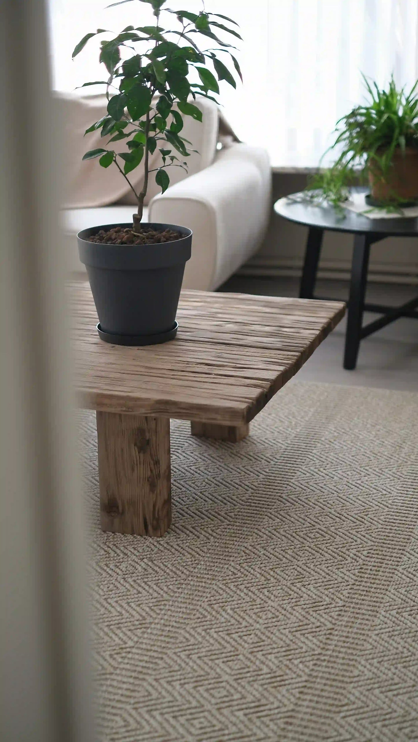 Rustic Coffee Table - Live edge solid brown top unique wooden