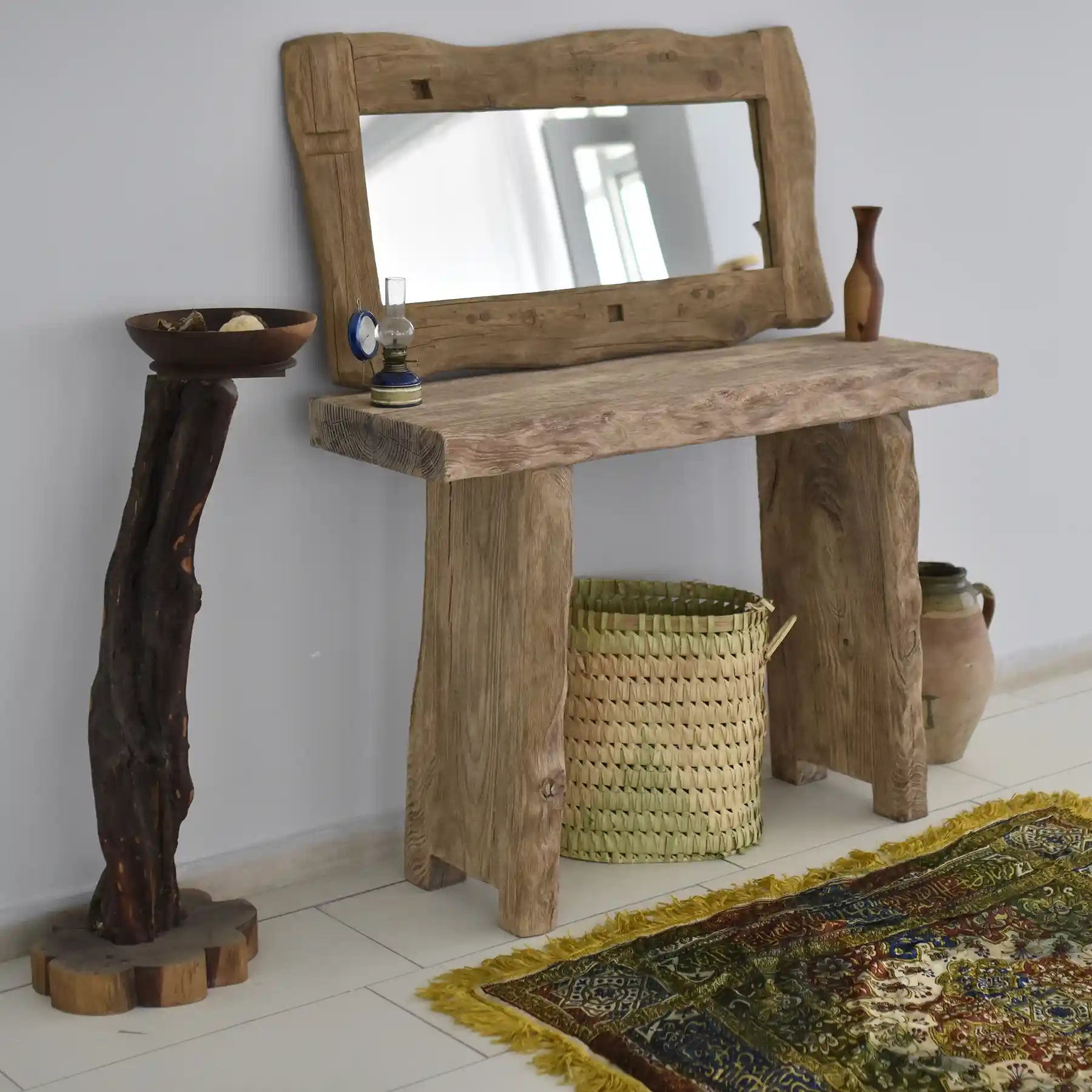 Rustic Entryway Wooden Console Table - Live Edge Wood Dresser