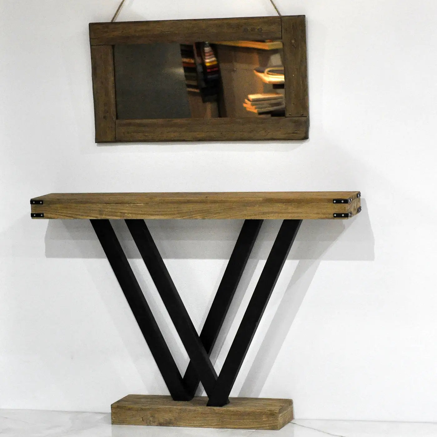 Rustic Entryway Wooden Console Table with iron leg