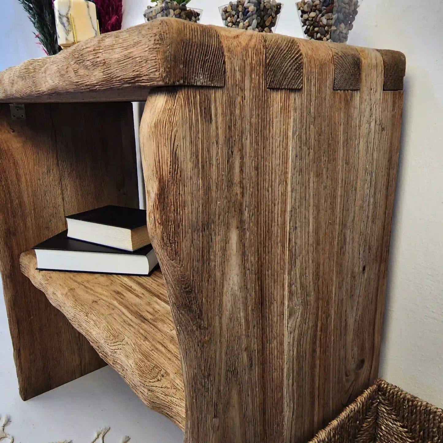 Rustic Entryway Wooden Console Table with Shelf - Live Edge Wood