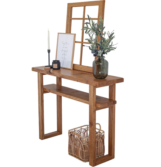 Rustic Entryway Wooden Console Table with Shelf - Live Edge Wood