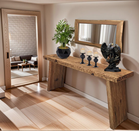 Rustic Entryway Wooden Console Table - Live Edge Wood Bench