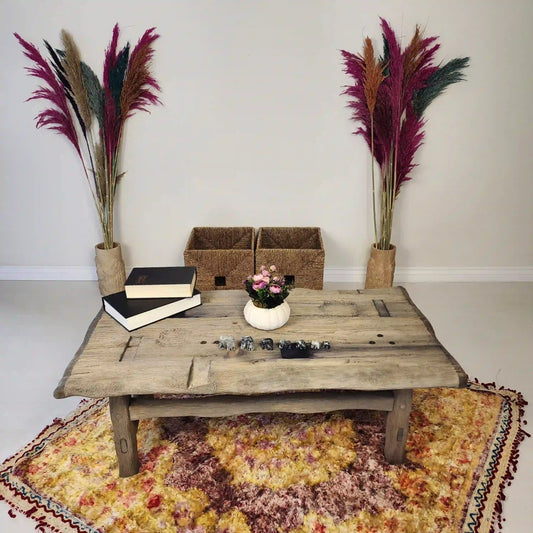 Rustic Coffee Table - Live edge solid brown top unique wooden