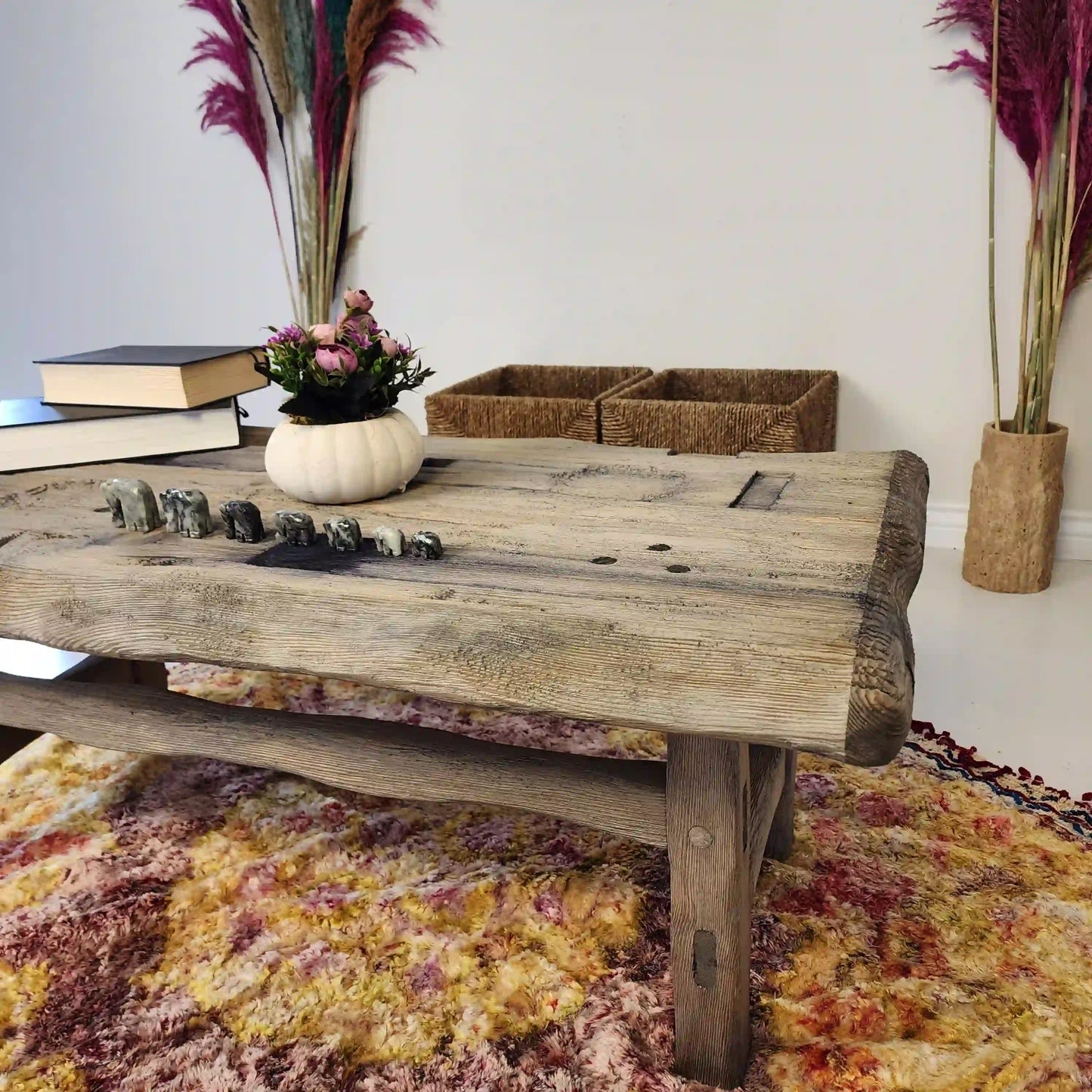 Rustic Coffee Table - Live edge solid brown top unique wooden