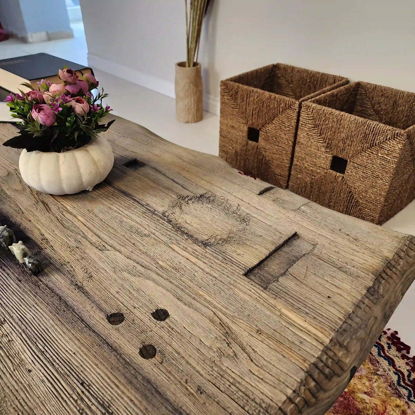 Rustic Coffee Table - Live edge solid brown top unique wooden