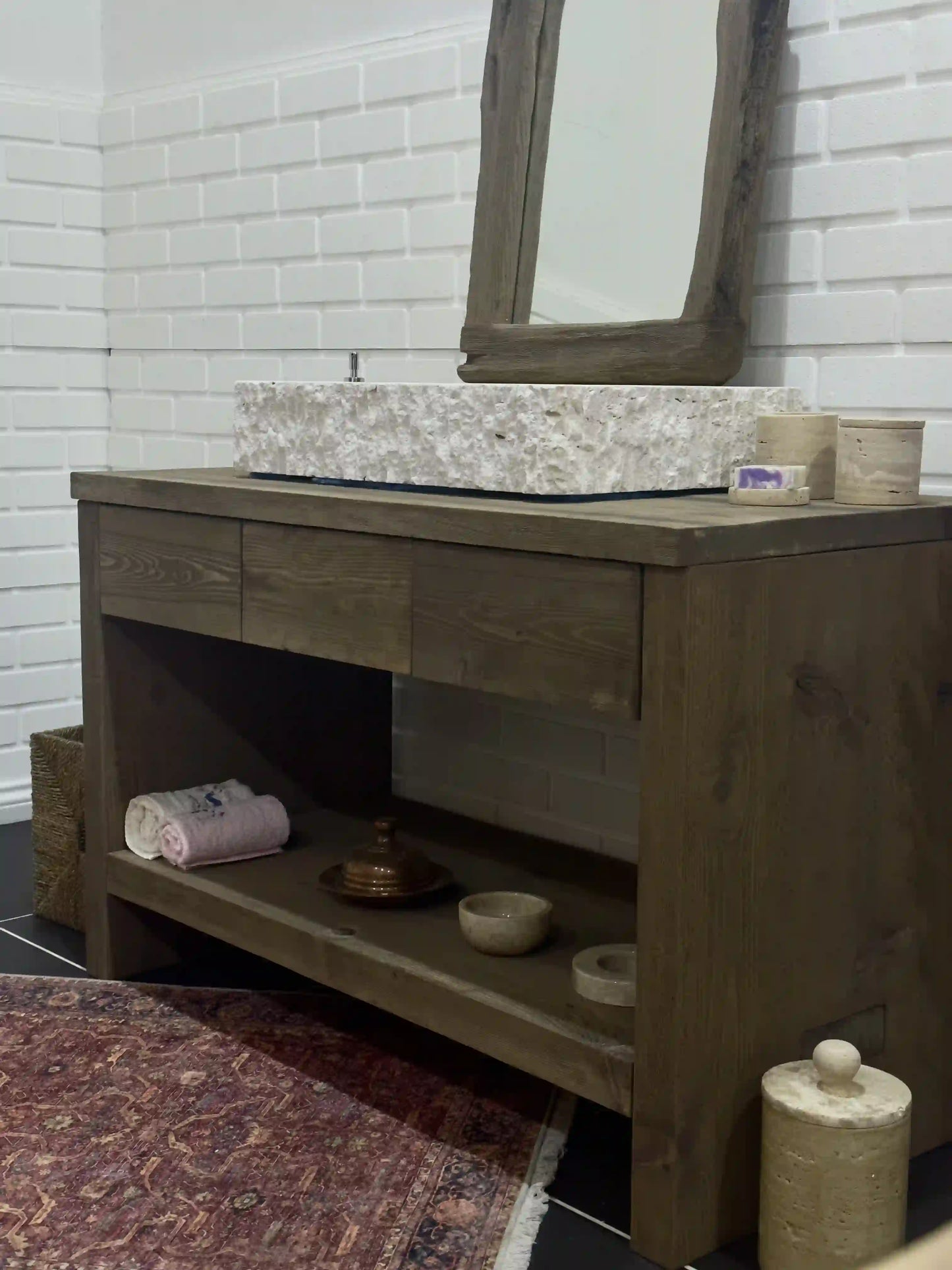 Rustic Bathroom Single or Double Sinks Vanity - Narrow Live Edge Wood