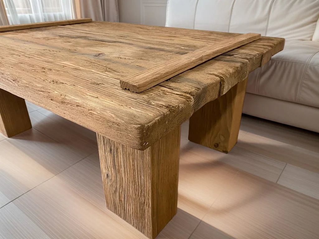 Rustic Coffee Table - Live edge solid brown top unique wooden