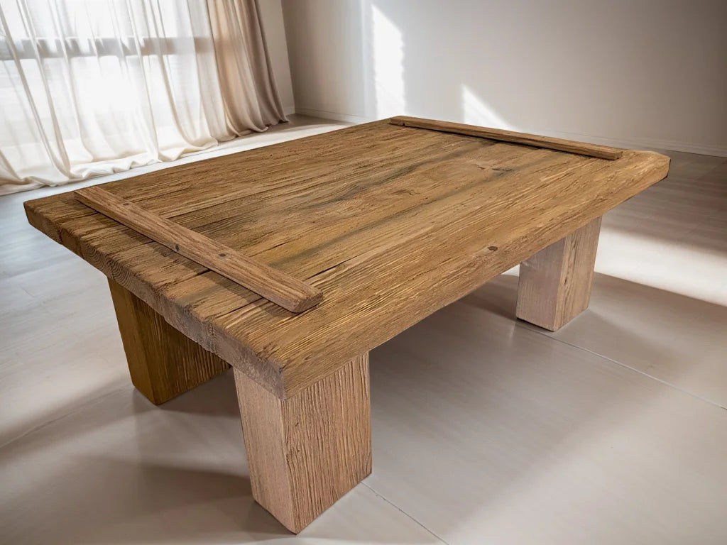 Rustic Coffee Table - Live edge solid brown top unique wooden