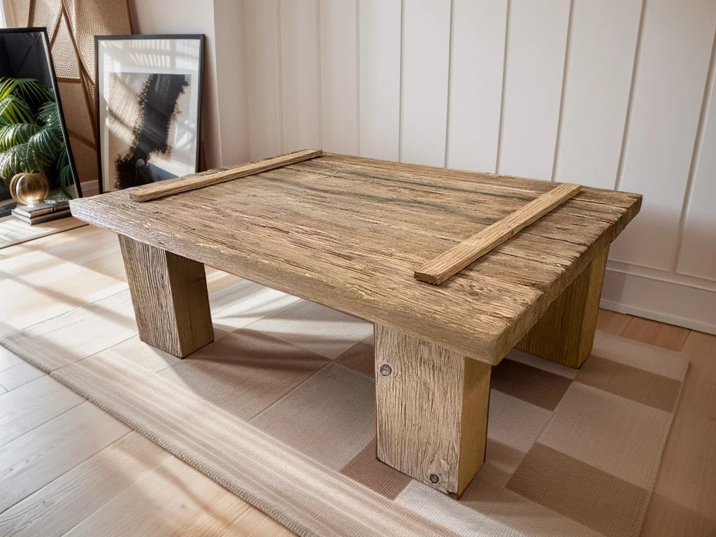 Rustic Coffee Table - Live edge solid brown top unique wooden