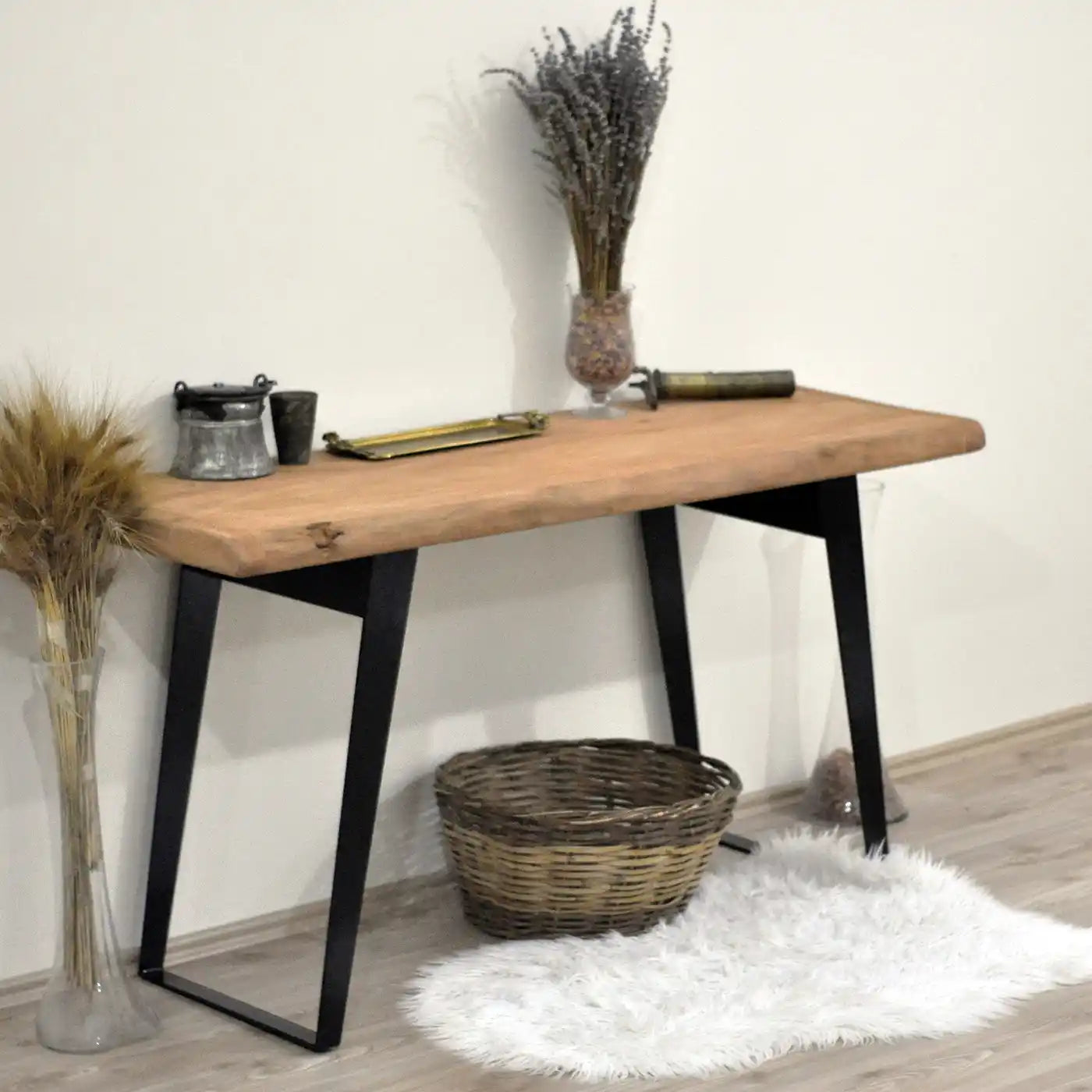 Rustic Entryway Wooden Console Table with iron leg