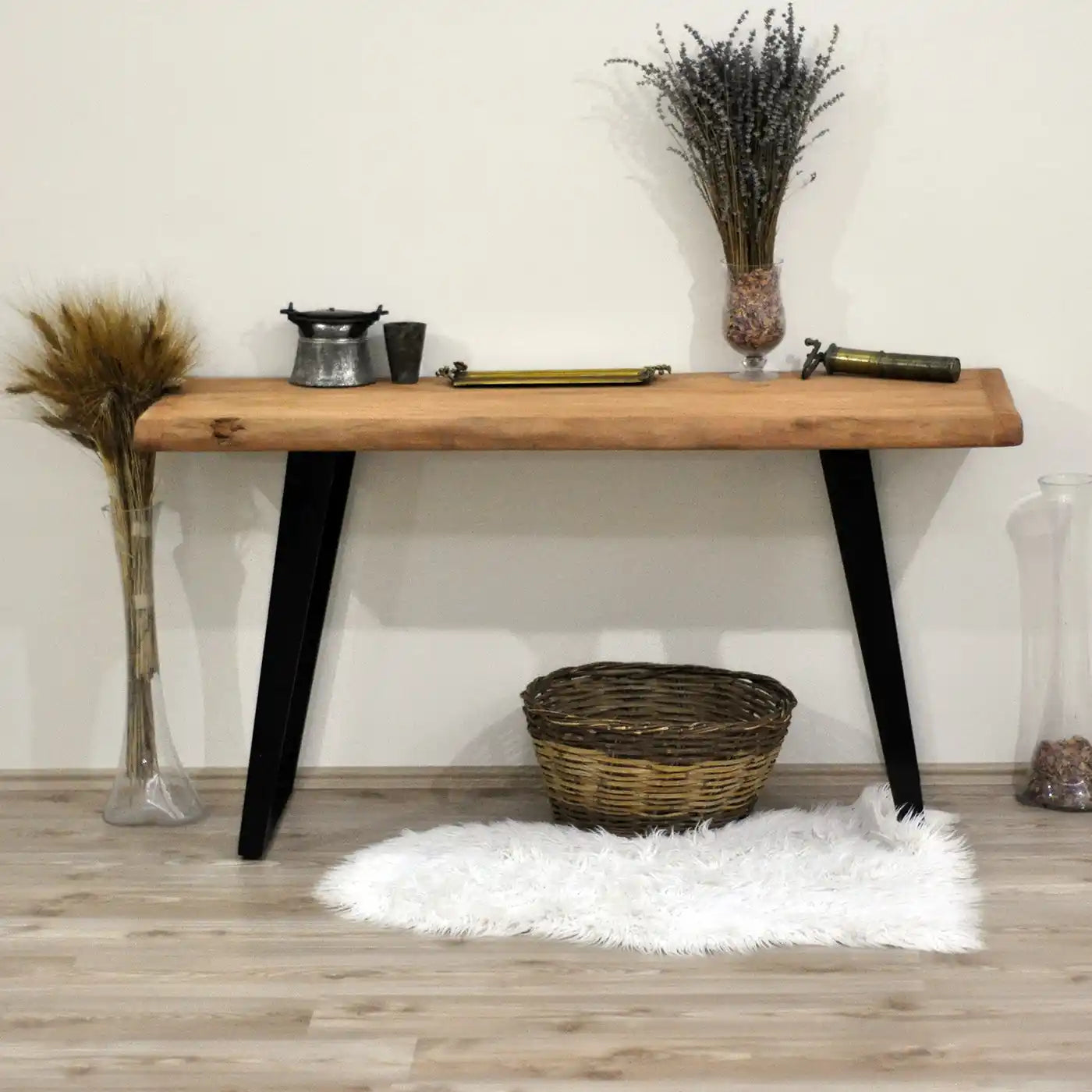 Rustic Entryway Wooden Console Table with iron leg