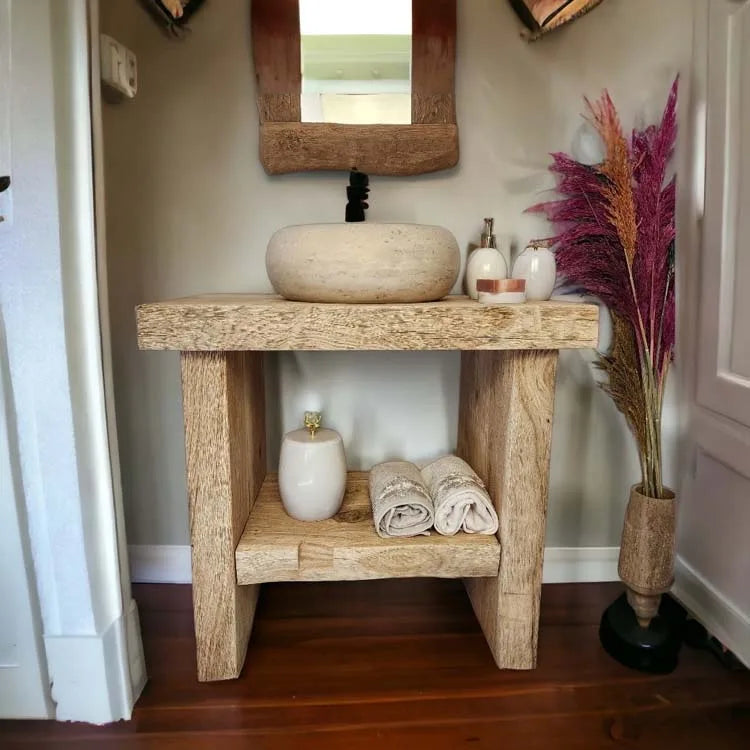 Rustic Bathroom Vanities - Oak Narrow Live Edge Wood Vanity