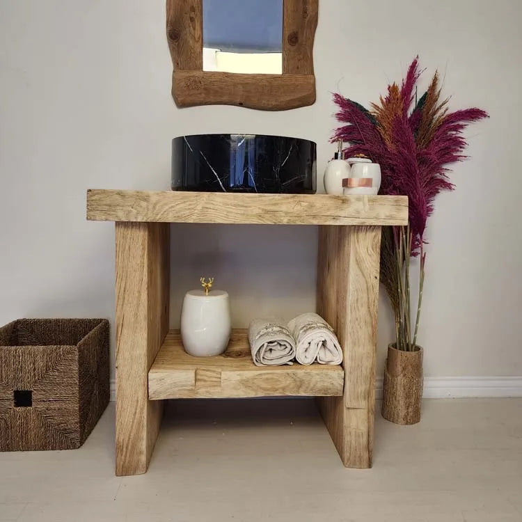 Rustic Bathroom Vanities - Oak Narrow Live Edge Wood Vanity