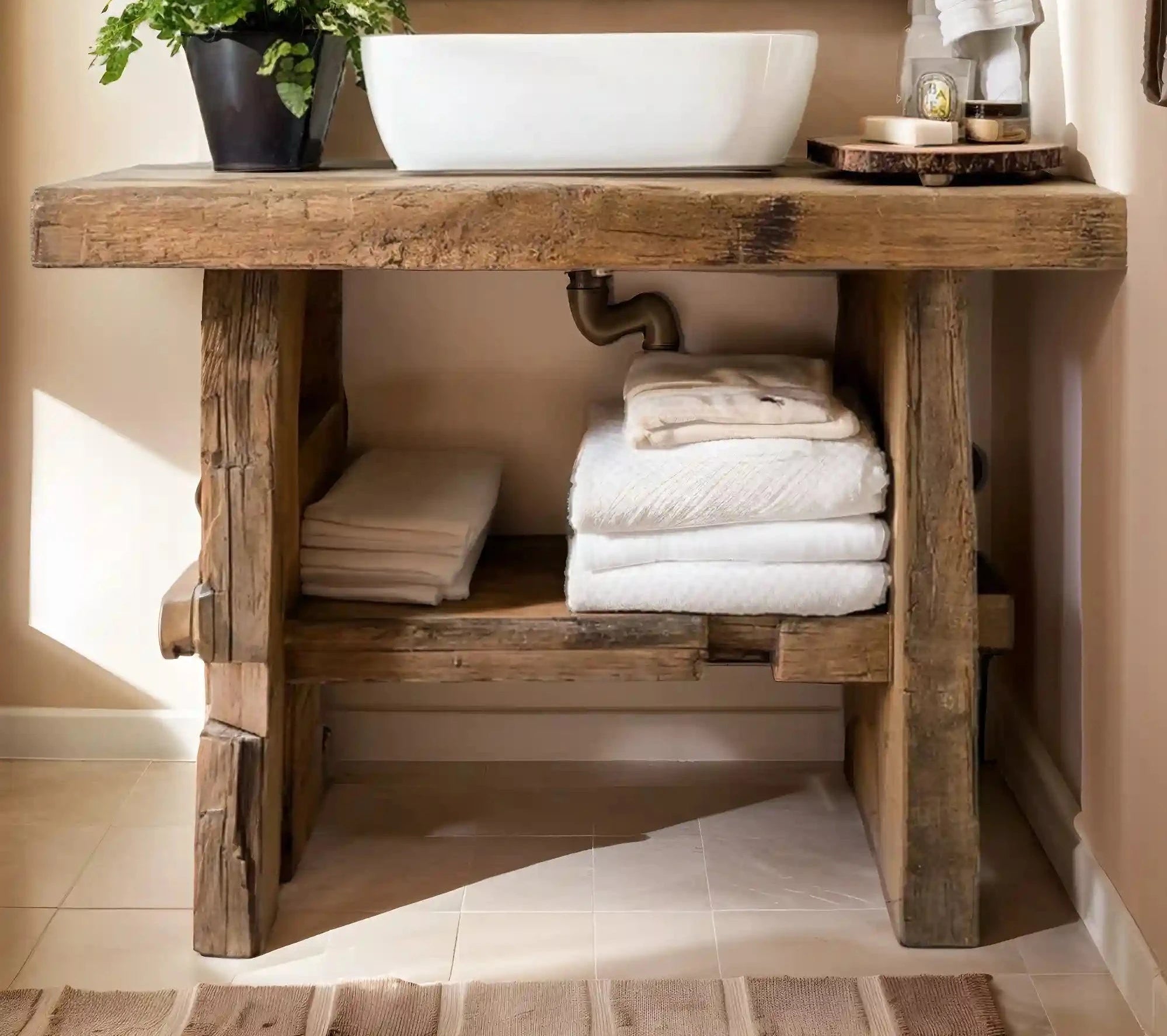 Rustic Bathroom Vanity Sink - Custom Farmhouse Narrow Live Edge Wood ürününün kopyası