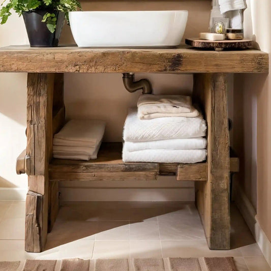 Rustic Bathroom Vanities - Farmhouse Narrow Live Edge Wood Vanity