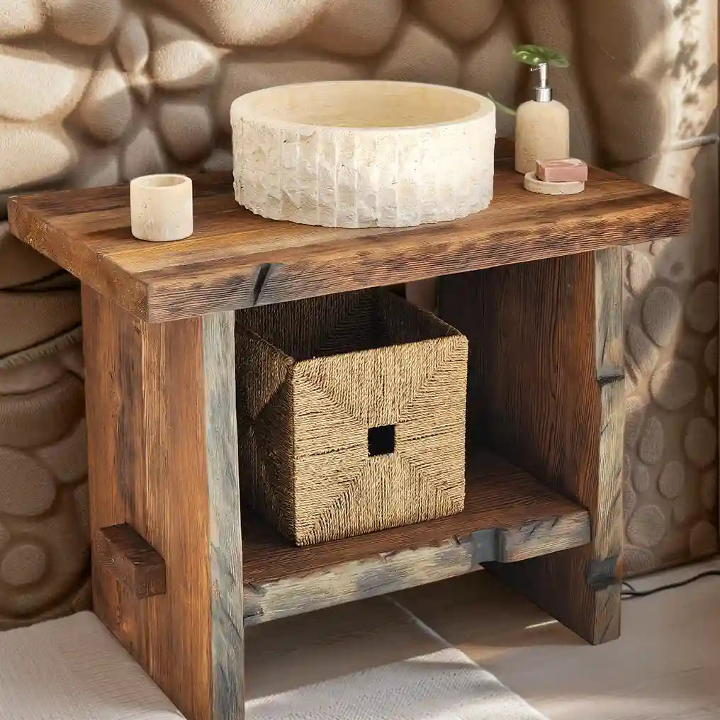 Rustic Bathroom Vanities - Farmhouse Narrow Live Edge Wood Vanity